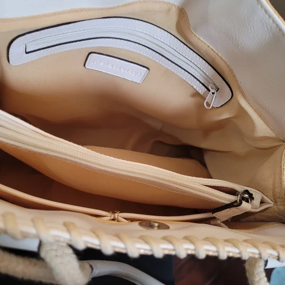 Woven Y2K Beige Tote with Pink Floral Embroidery by Relativity. - Picture 8 of 9